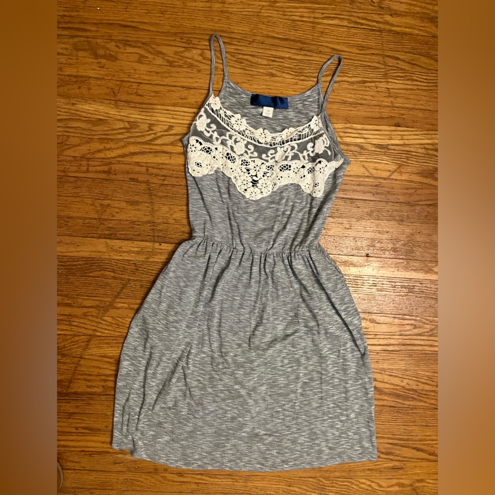 Gray Sleeveless Dress with Lace Detail